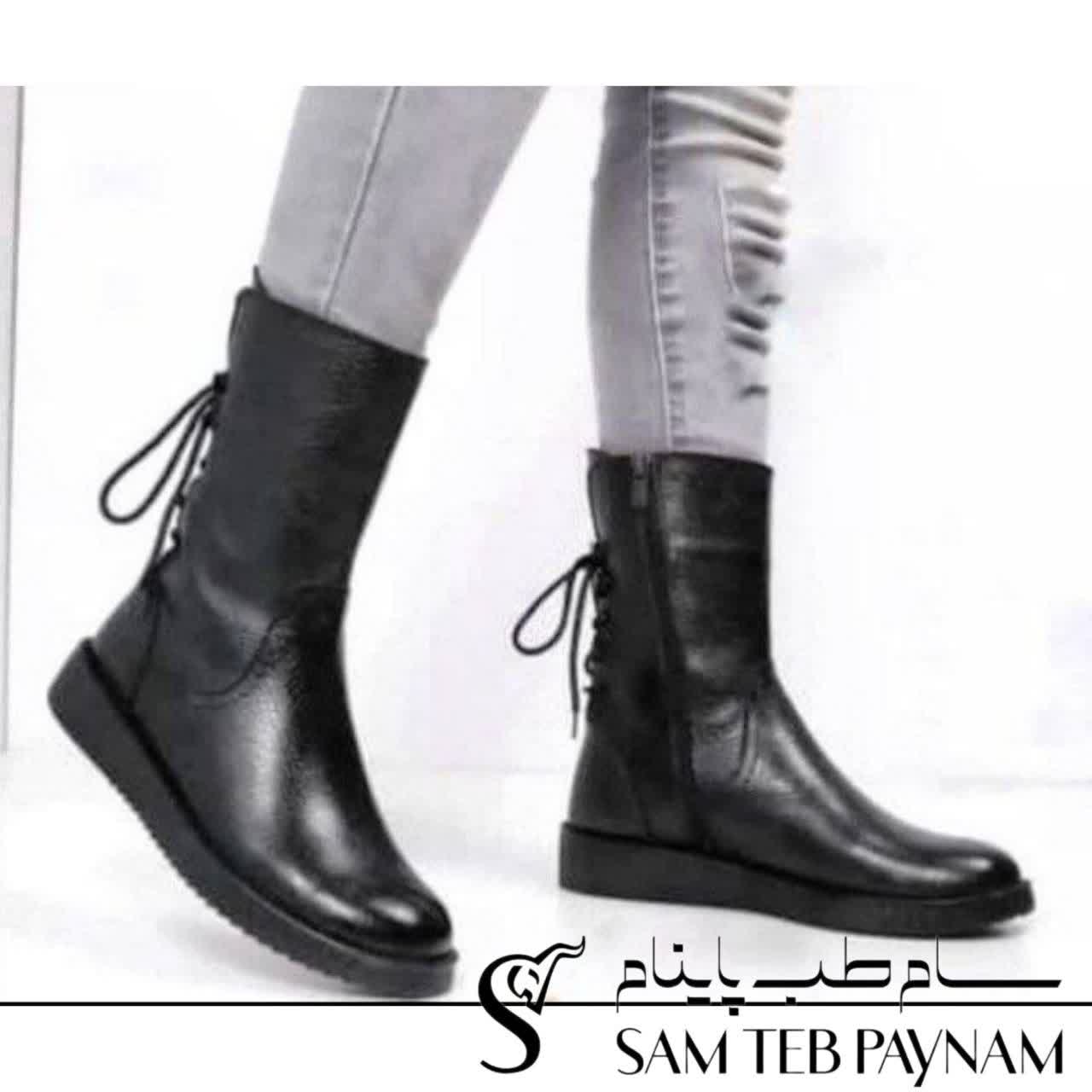 بوت زنانه چرم صنعتی پشت بند دار